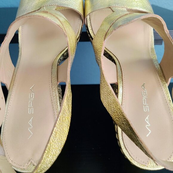VIA SPIGA ~ “Flora” Gold Leather Platform Heels ~ 8M  EUC - Picture 8 of 14